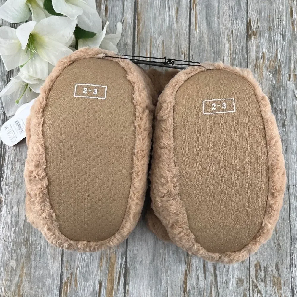 Little Girls Plush Teddy Bear Slippers Shoes Size 2/3